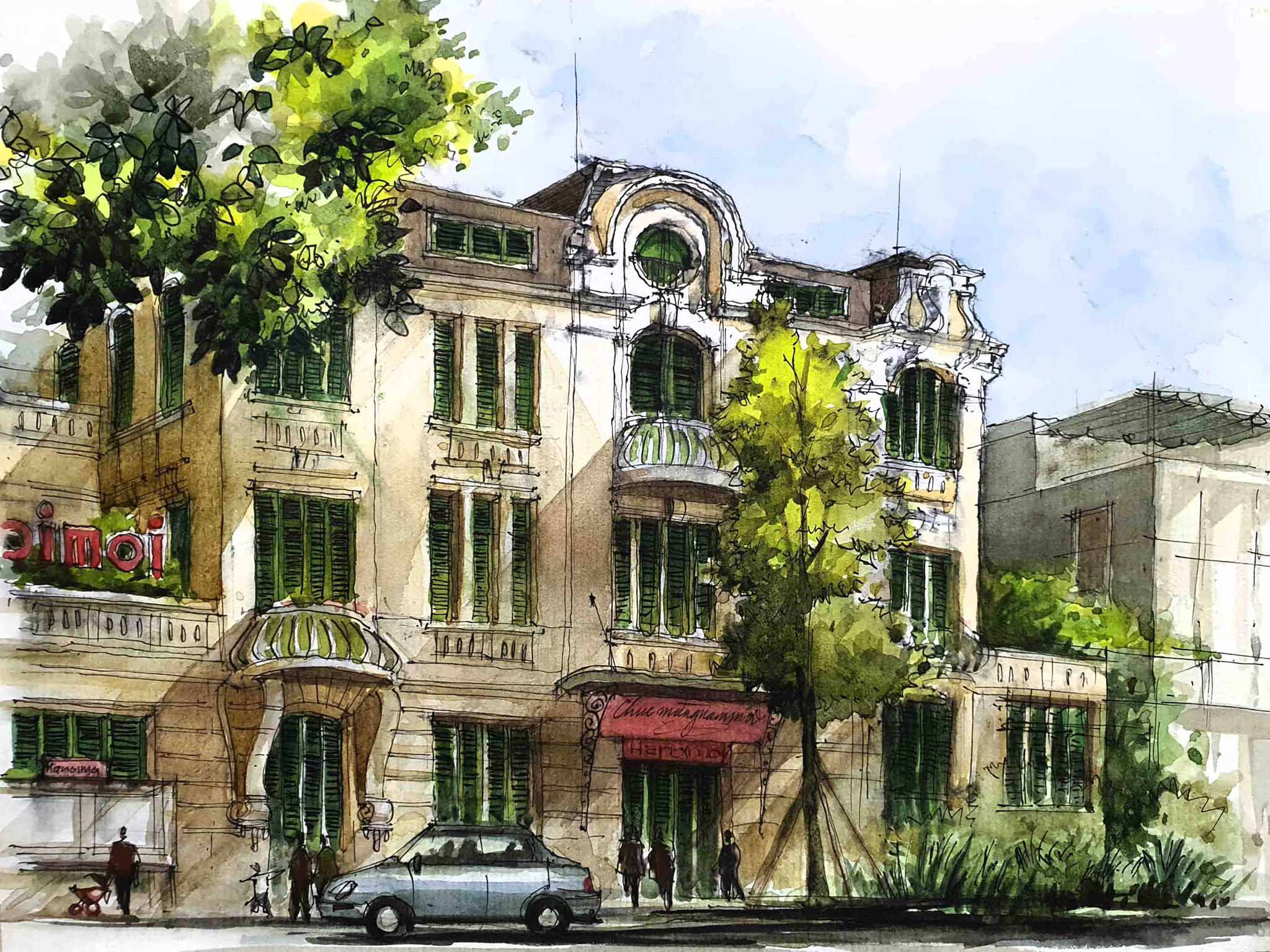 Ký họa Báo Hà Nội mới phố Lê thái Tổ Tác giả: Phạm Anh Quân